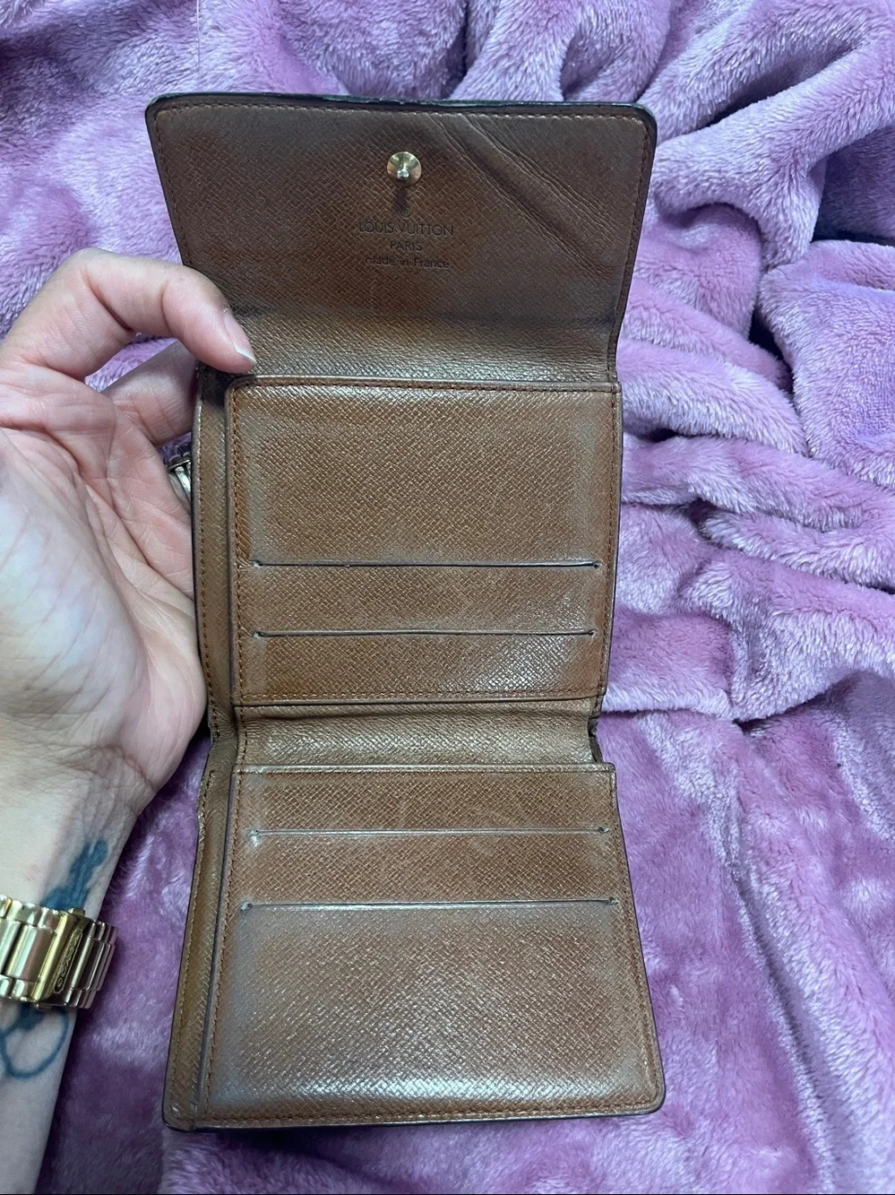 Louis Vuitton Brown Monogram Folding Wallet with Gold Snap